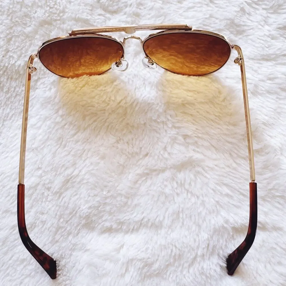 Donna Brown W/ Gold Rim Aviator Sunglasses